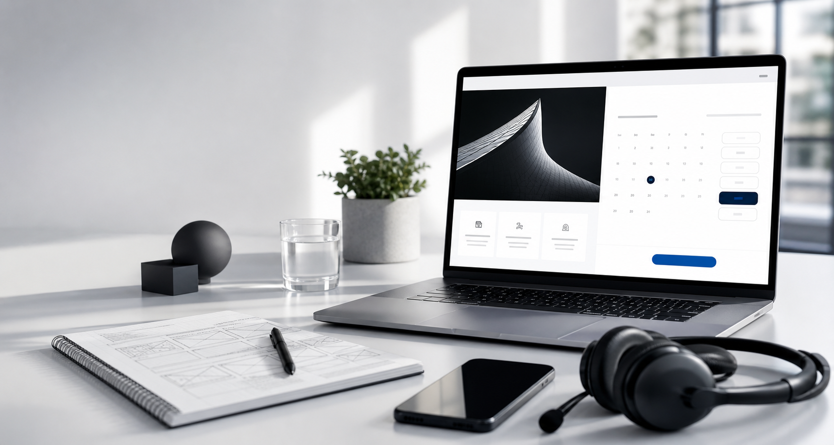 Web development consultation with a booking calendar and website planning interface