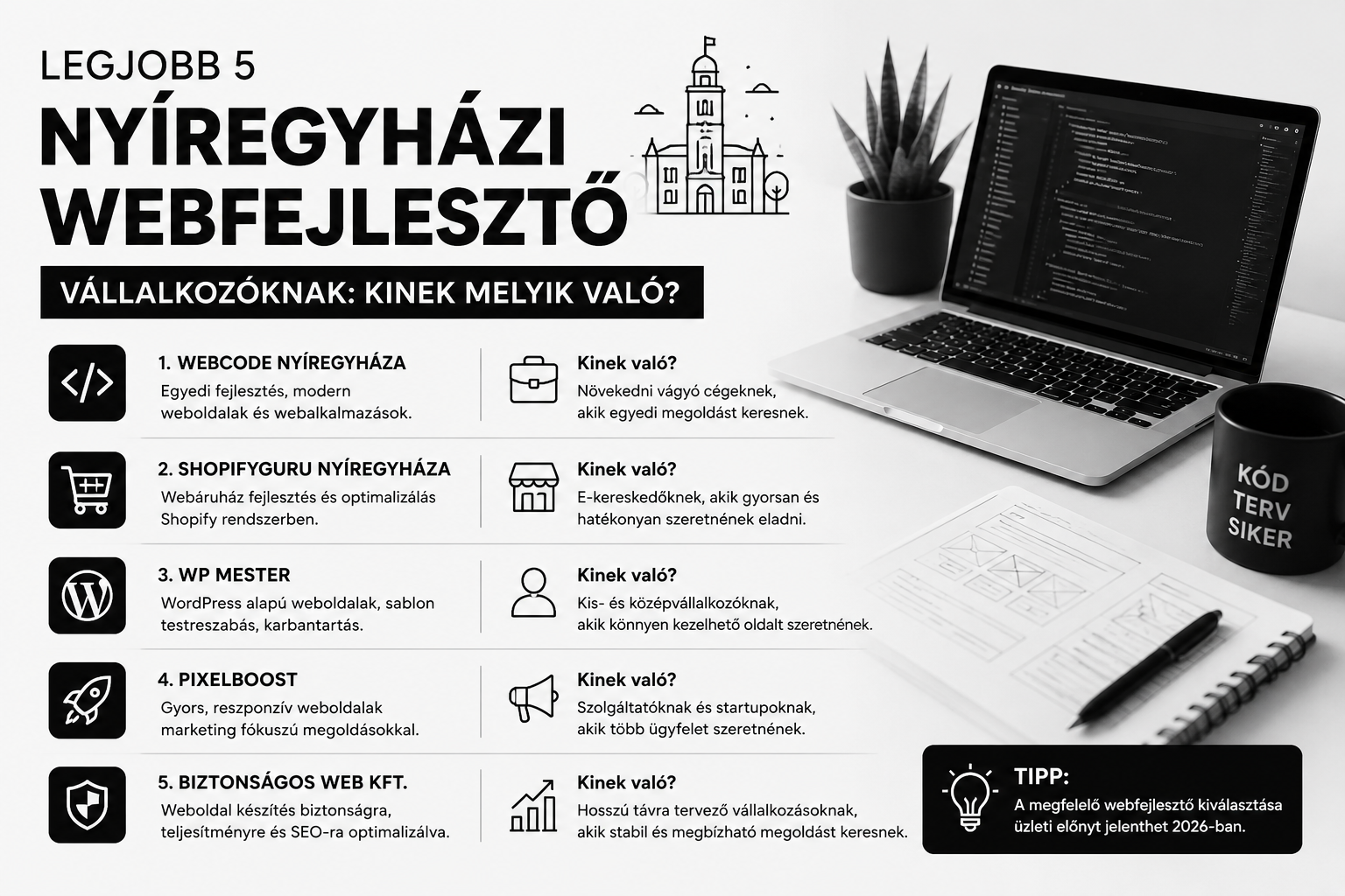 Legjobb 5 nyíregyházi webfejlesztő vállalkozóknak: kinek melyik való?