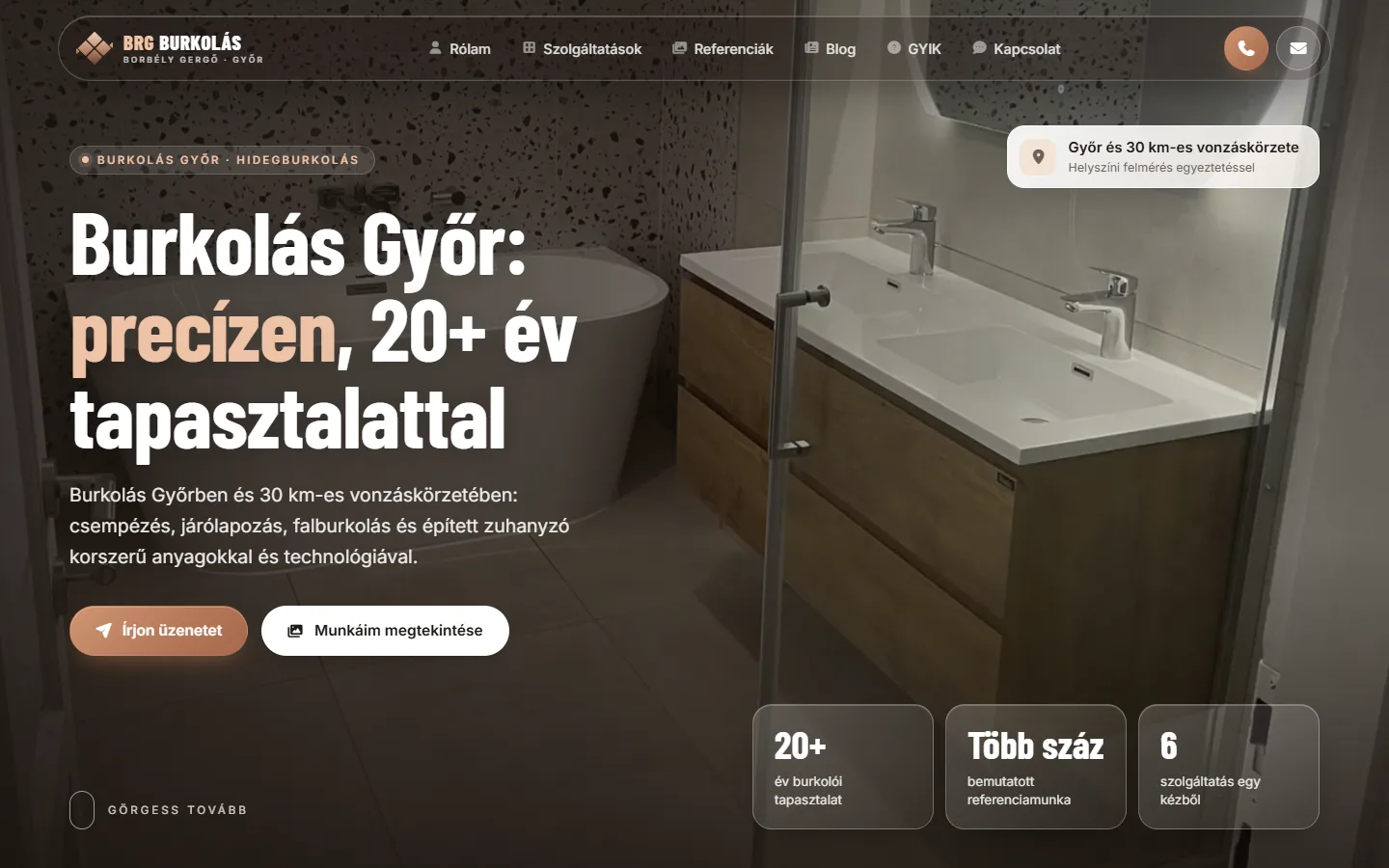 BRG Burkolás weboldal – asztali nézet