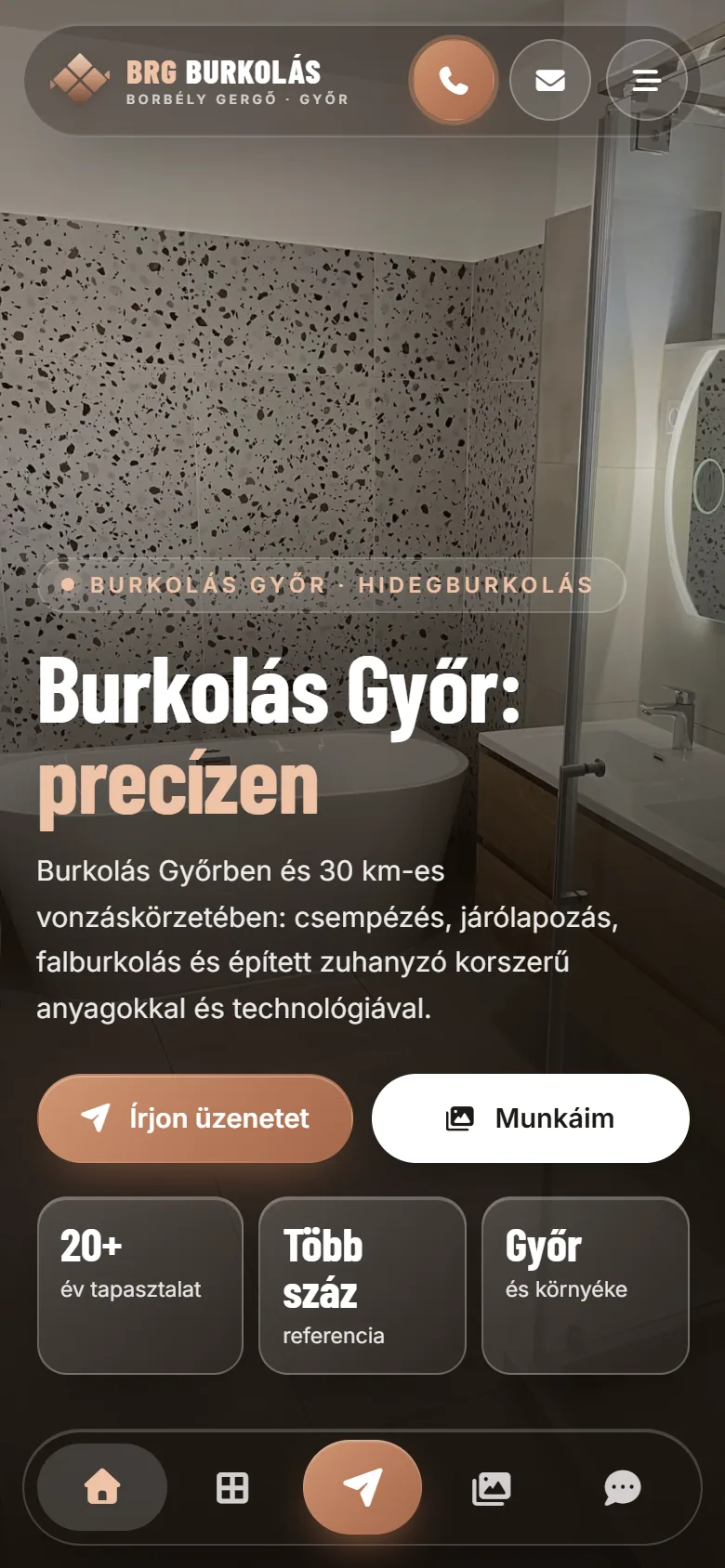 BRG Burkolás weboldal – mobil nézet