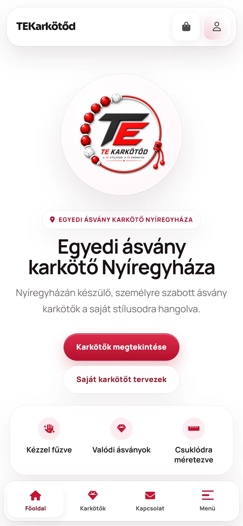 TEKarkötőd weboldal – mobil nézet