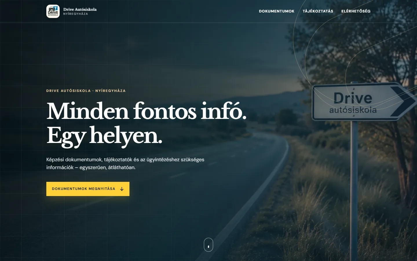 Drive Autósiskola weboldal – asztali nézet