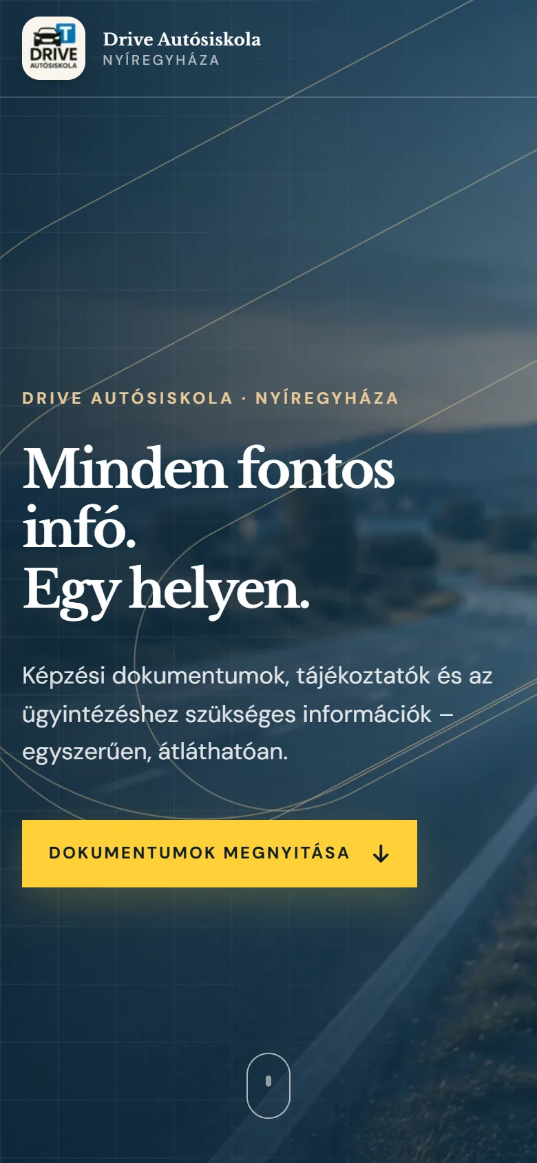 Drive Autósiskola weboldal – mobil nézet
