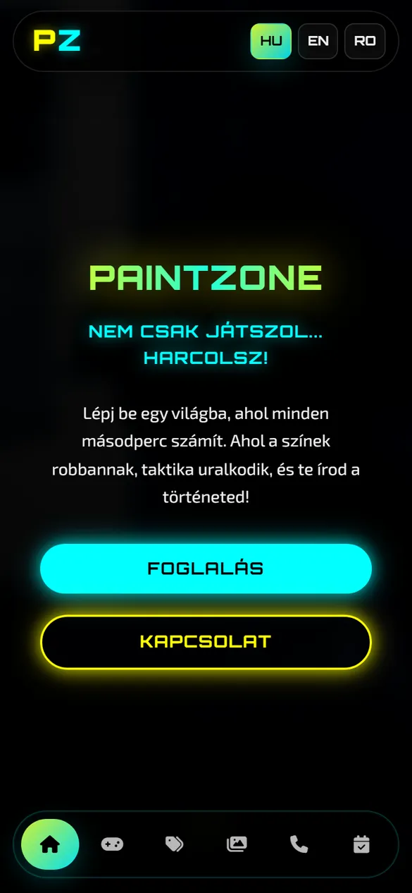 PaintZone Paintball weboldal – mobil nézet