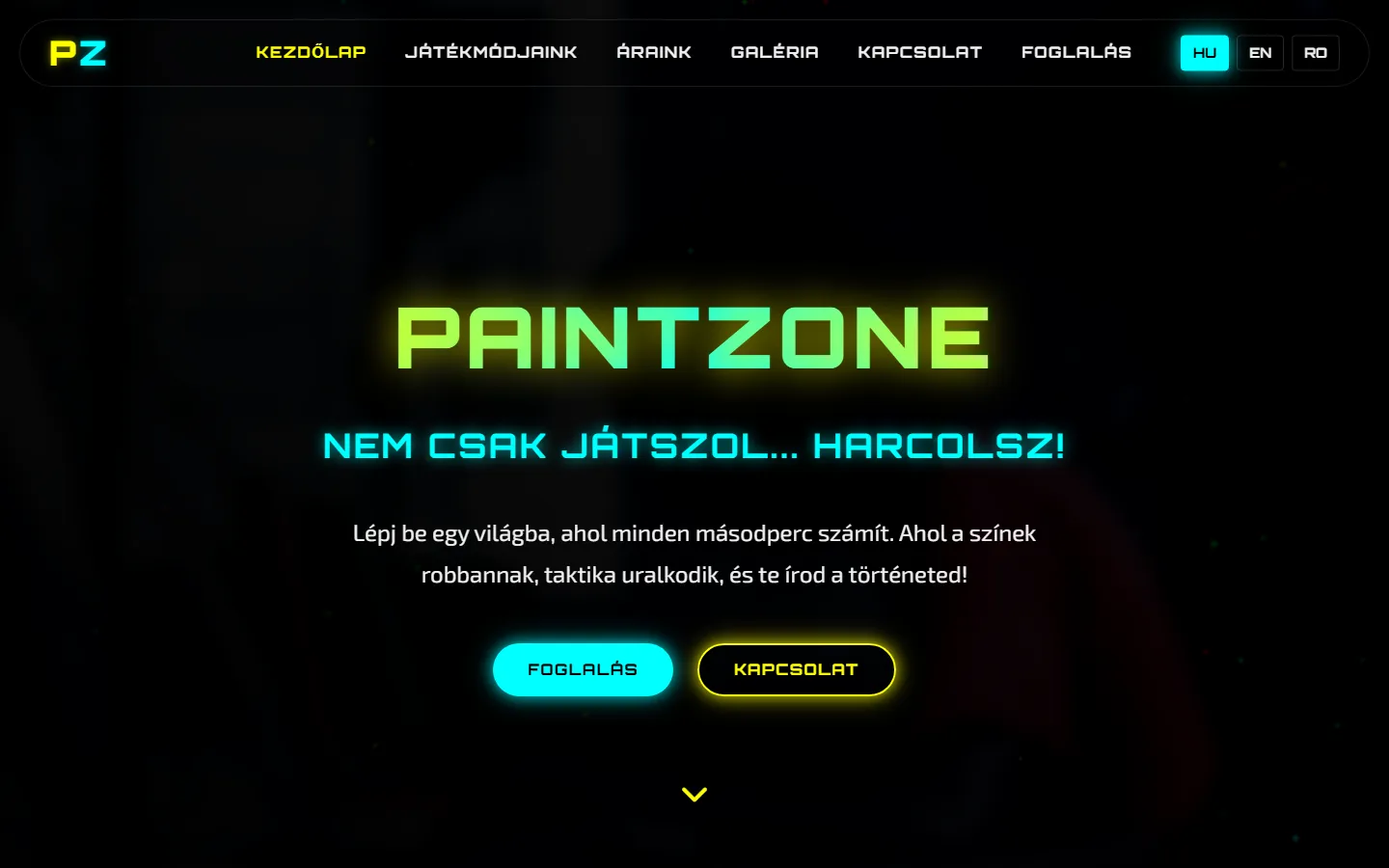 PaintZone Paintball weboldal – asztali nézet