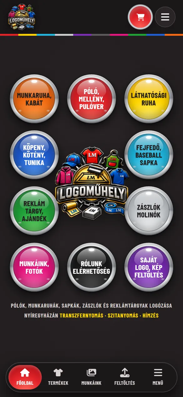 Logóműhely weboldal – mobil nézet